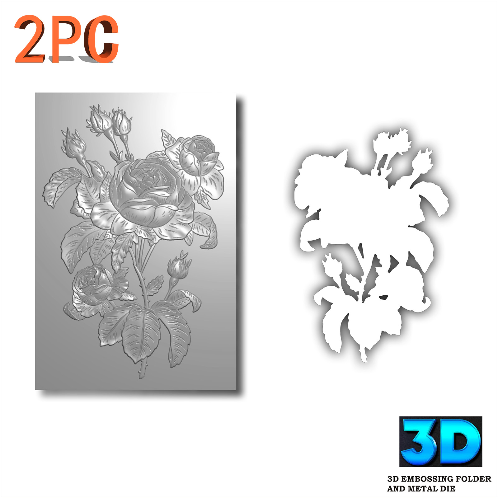 3D Printing With Pp - Rosen-Kunst-Hintergrund Blumendesign 3D-Relief-Ordner und Schneidform 2-teiliges