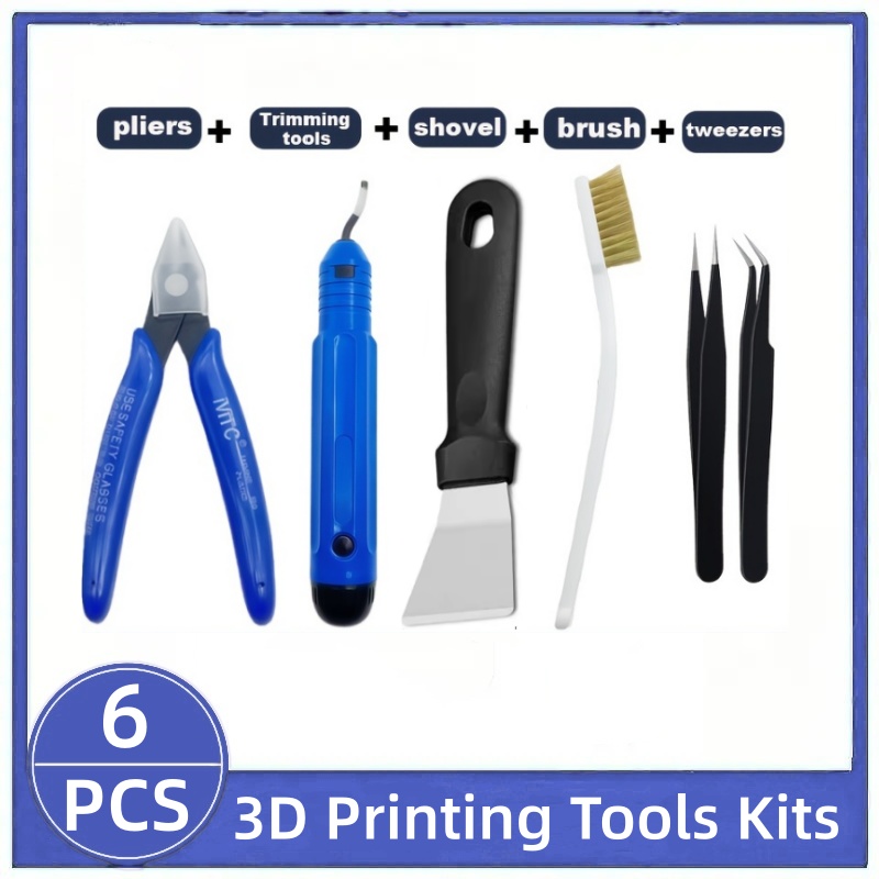 3D Printing Process - 3D-Druckwerkzeuge, verschiedene Werkzeugarten, Scheren, Reinigungsnadeln, Pinzetten,